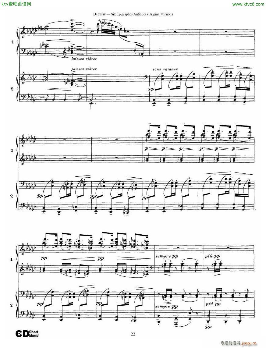 Debussy Six pigraphes Antiques 2 Piano s(V)22