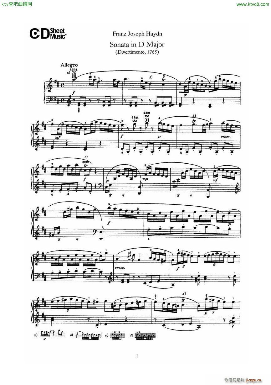Haydn Joseph Sonata no 4 in D Major(V)1