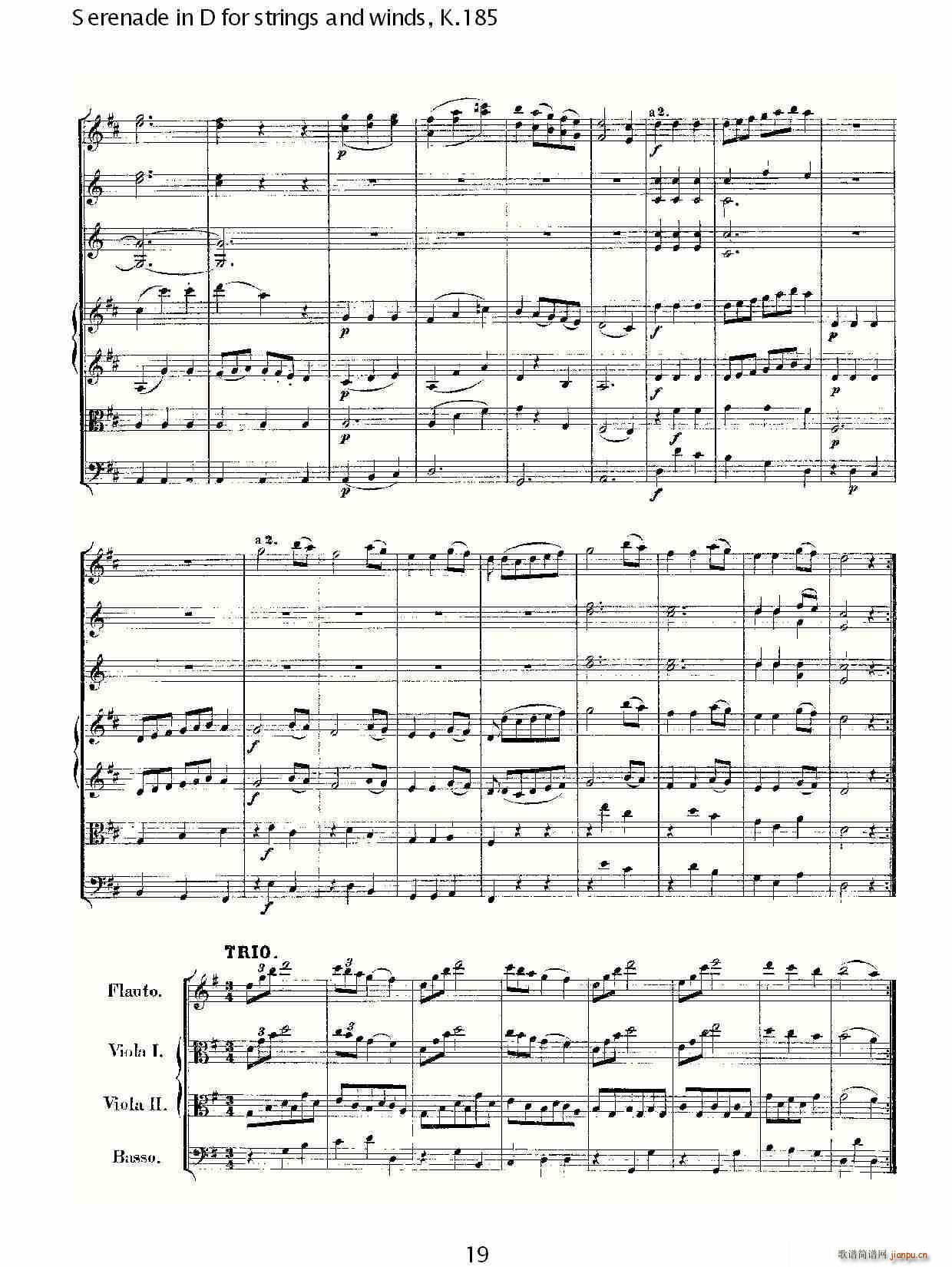 Serenade in D for strings and winds, K.185(ʮּ)19