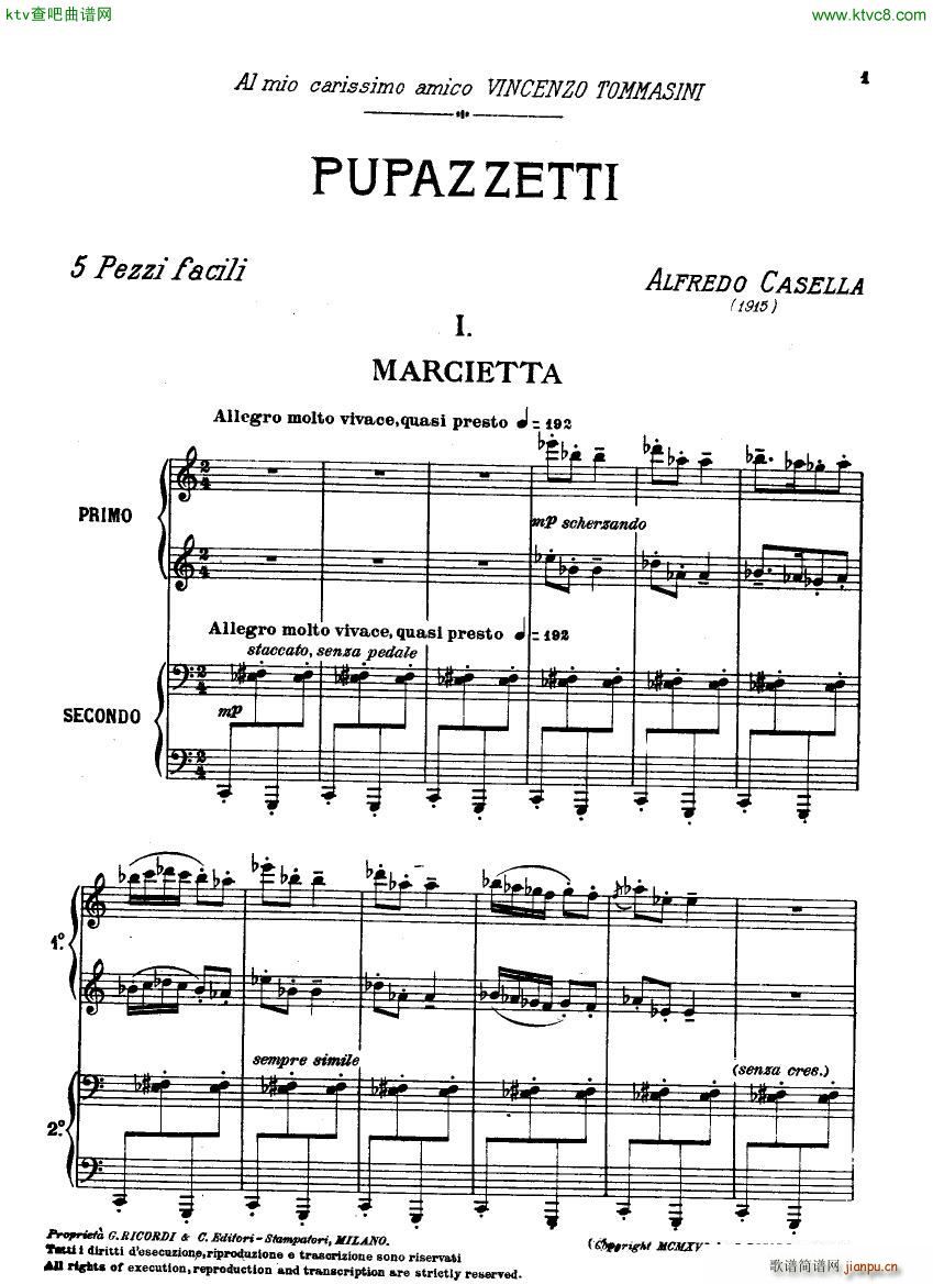 Casella Five Easy Pieces Pupazzetti 4 hands 1915(V)1
