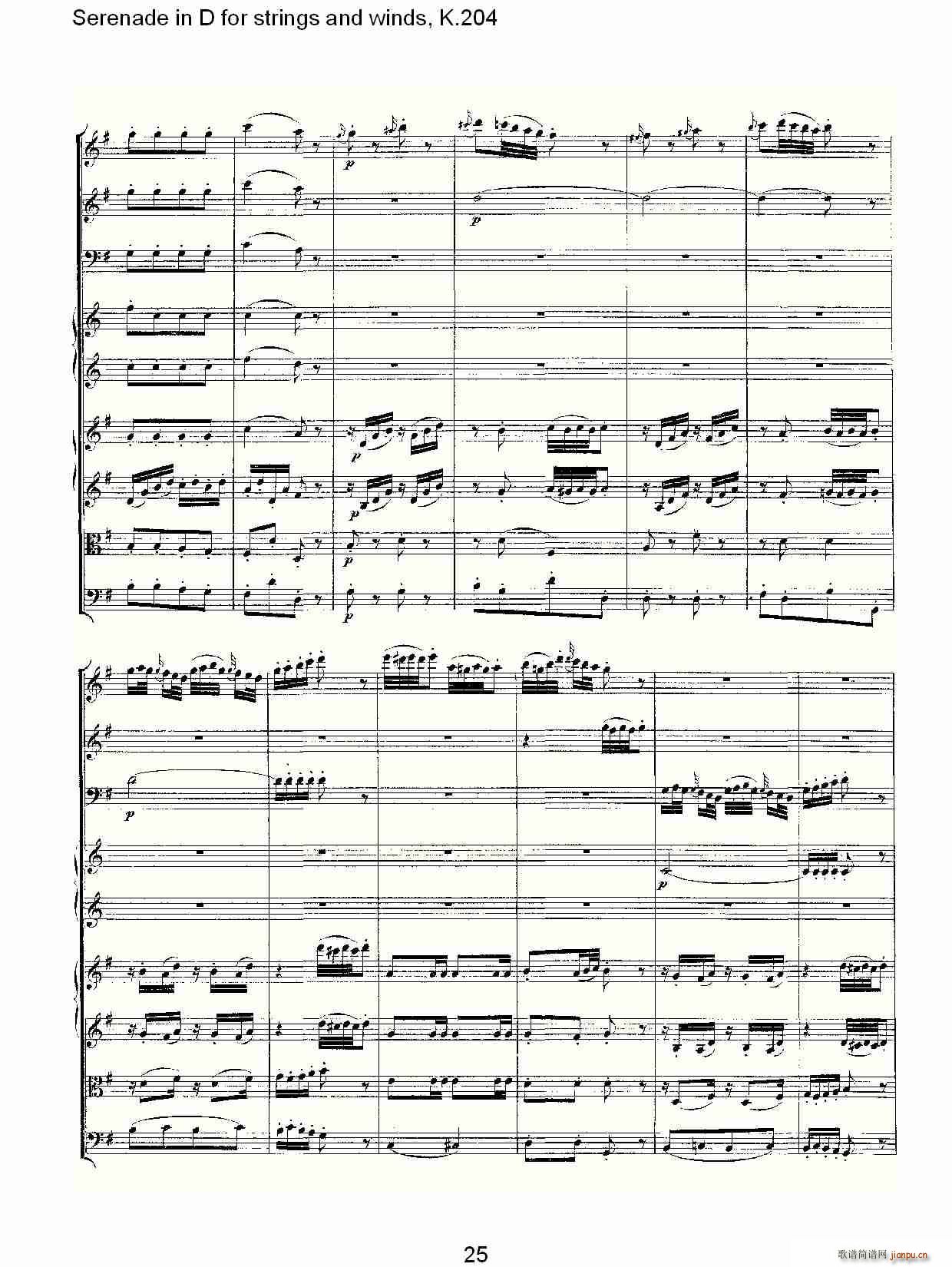 Serenade in D for strings and winds, K.204(ʮּ)25