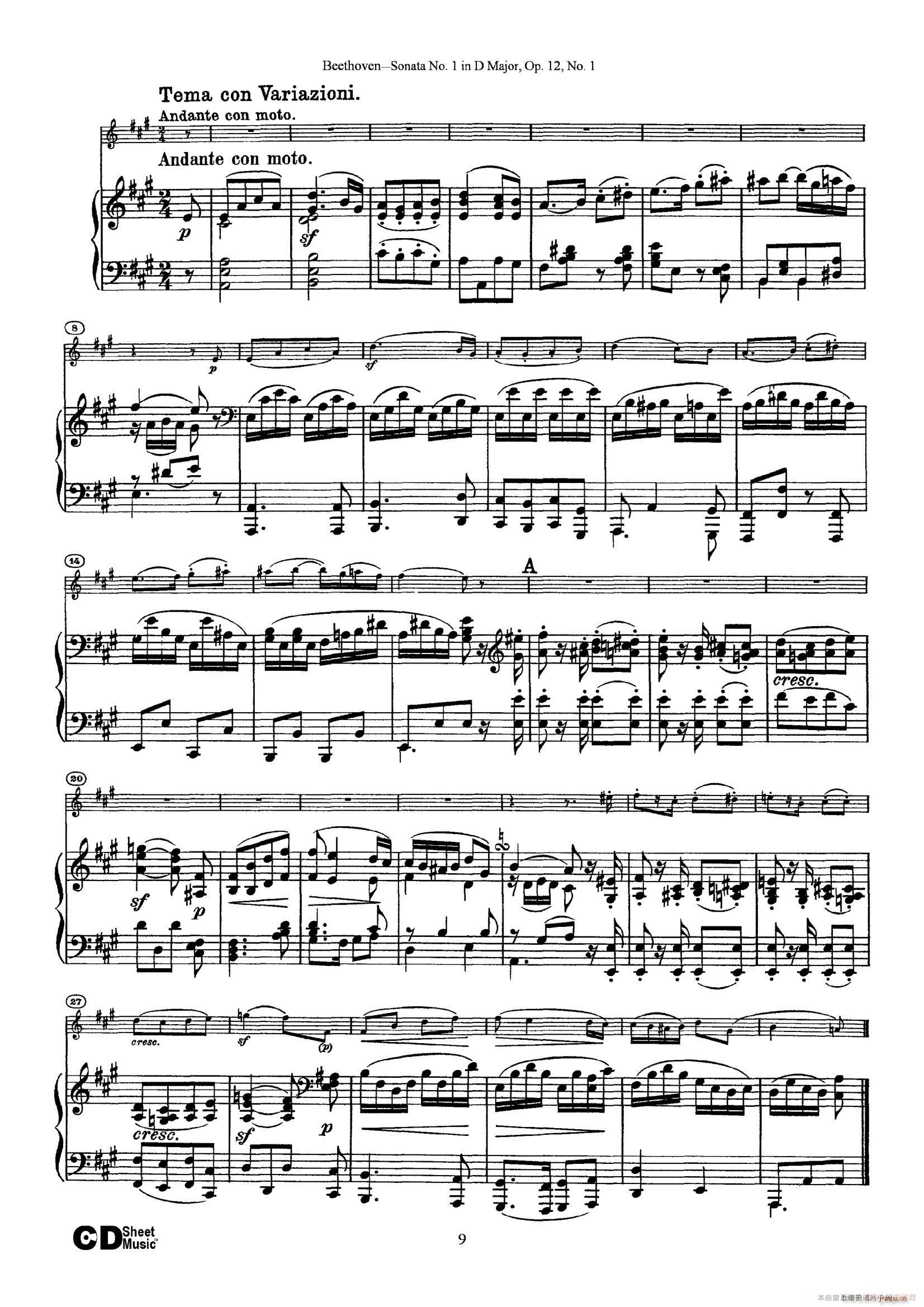 D{(dio)һСQ Sonata No 1 in D Major Op 12 No 1 ٰ(V)9