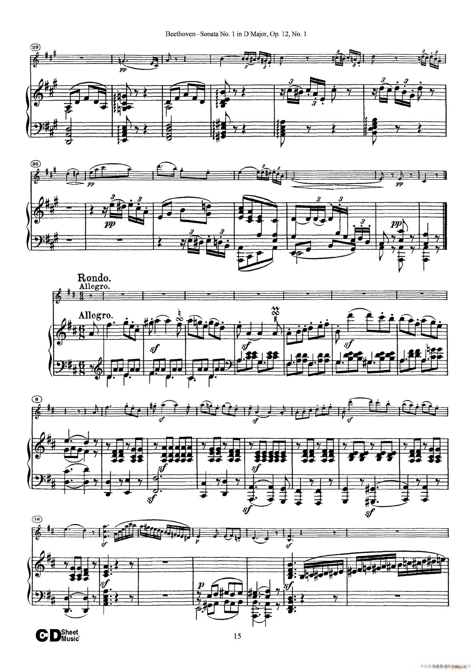 D{(dio)һСQ Sonata No 1 in D Major Op 12 No 1 ٰ(V)15