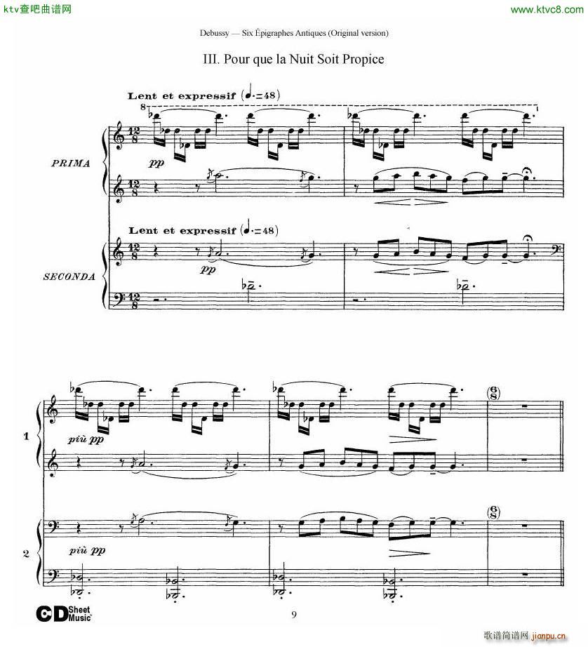 Debussy Six pigraphes Antiques 2 Piano s(V)9