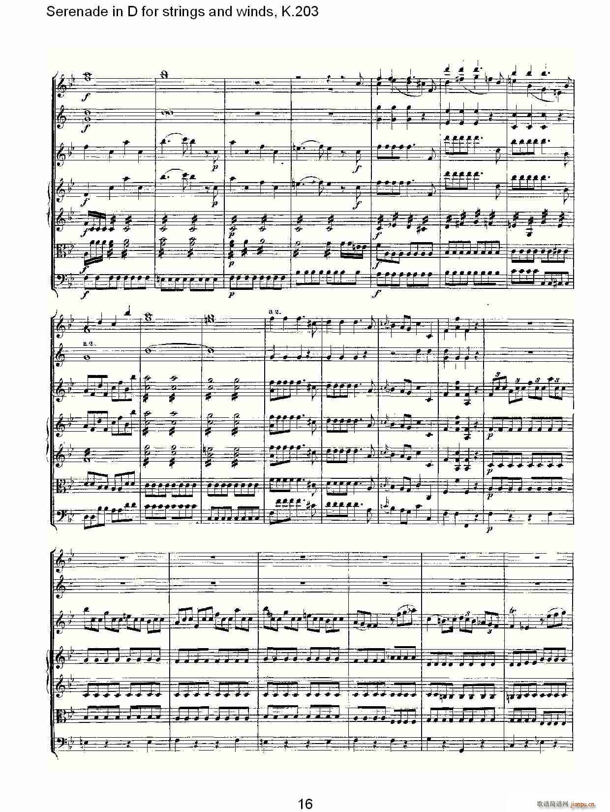 Serenade in D for strings and winds, K.203(ʮּ)16